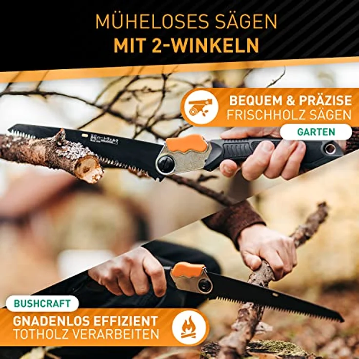HARDTWERK Klappsäge ALPHA Astsäge 210mm mit Safety Lock, SK5 Karbonstahl, inklusive S-Karabiner für Garten, Outdoor und Bushcraft – Bild 5