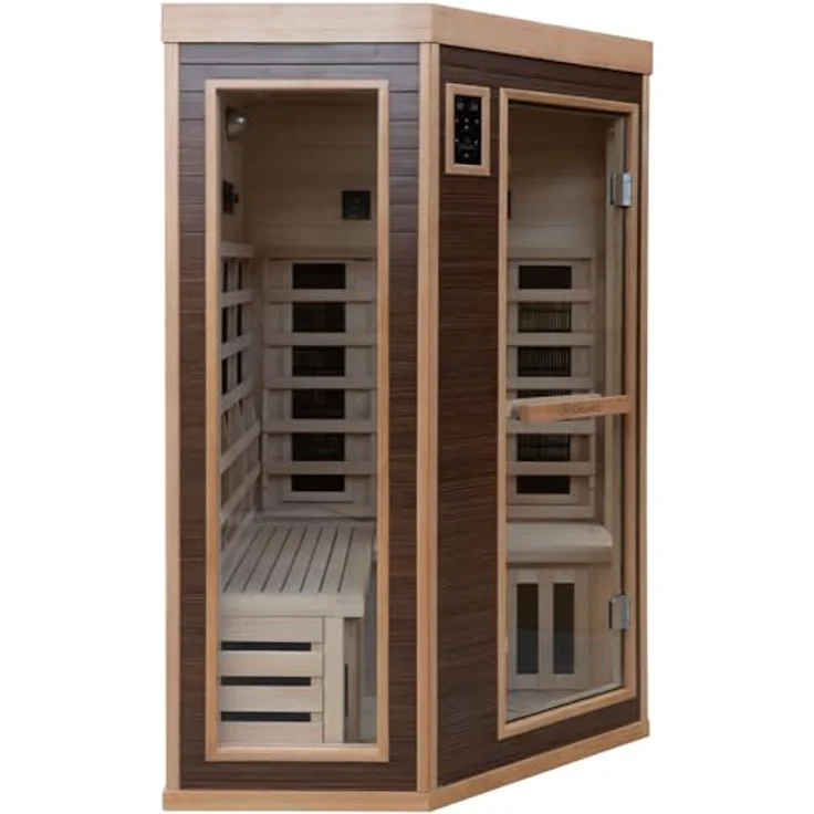 Dewello Infrarotkabine MONTREAL 120 Wärmekabine für 1 Person, 6 Vollspektrumstrahler, mit Farblichttherapie, Ionisator und Aromatherapie, Multimedia und USB-Anschluss, Ebenholz-Optik – Bild 4