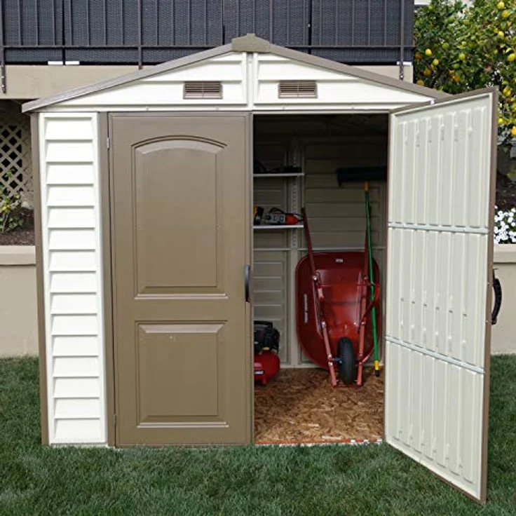 Duramax StoreAll 8 x 6 (3.85 m²) Kunststoff gerätehaus mit 1 festen Fenster und Metallfundamentset, Gerätehaus, robuste, feuerfeste und wartungsfreie Dachstruktur aus Metall - Ivory/Brown – Bild 5