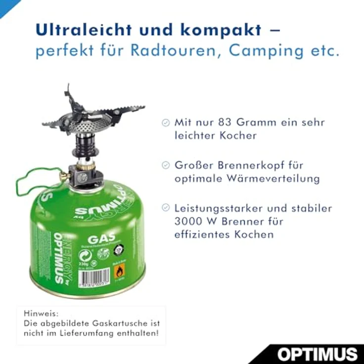 Optimus Crux, Gaskocher mit minimalem Gewicht und einklappbarem Brennerkopf, in praktischer Neoprentasche – Bild 2