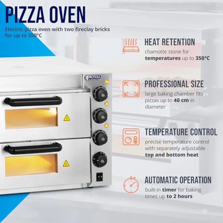 Royal Catering Pizzaofen Pizzabackofen 2 Kammern Ø 40 cm Pizzabäcker mit Schamotteboden und 3000 Watt Leistung - Preisvergleich – Bild 3