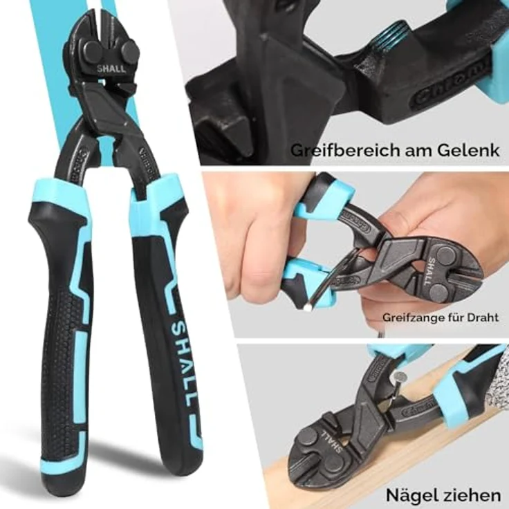 SHALL 8-Zoll-Mini-Bolzenschneider, Hochleistungs-Drahtschneider mit zweifarbigen ergonomischen Griff, effizienter Hebelwirkung, inkl. Gürteltasche – Bild 4
