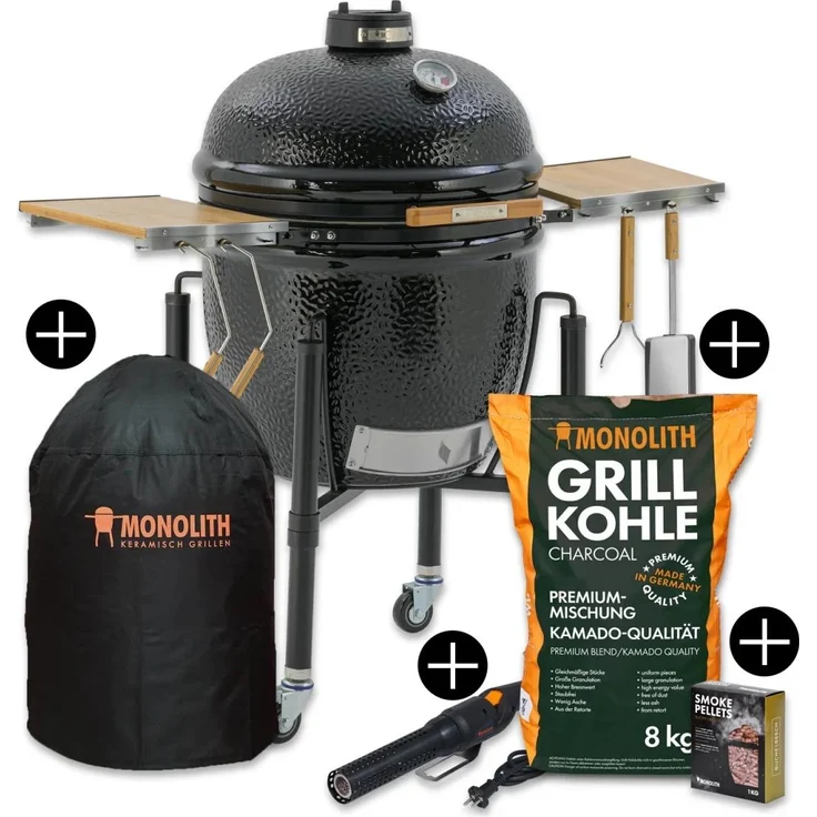 Monolith ONE.66 Keramikgrill, XL-Grillstation mit Smart Grid System, Gestell und Zubehör-Starterpaket, Schwarz