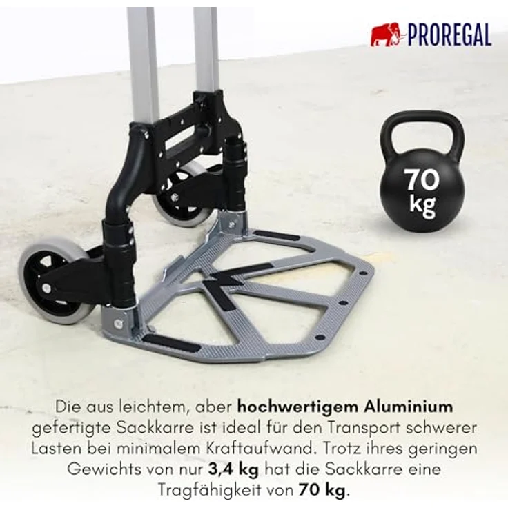 PROREGAL® Sackkarre ELEPHANT Traglast 250kg Alurahmen ergonomische Griffe Gummiräder, klappbare Profi-Sackkarre aus hochwertigem Aluminium, leicht und kompakt, TPR-Gummiräder – Bild 5