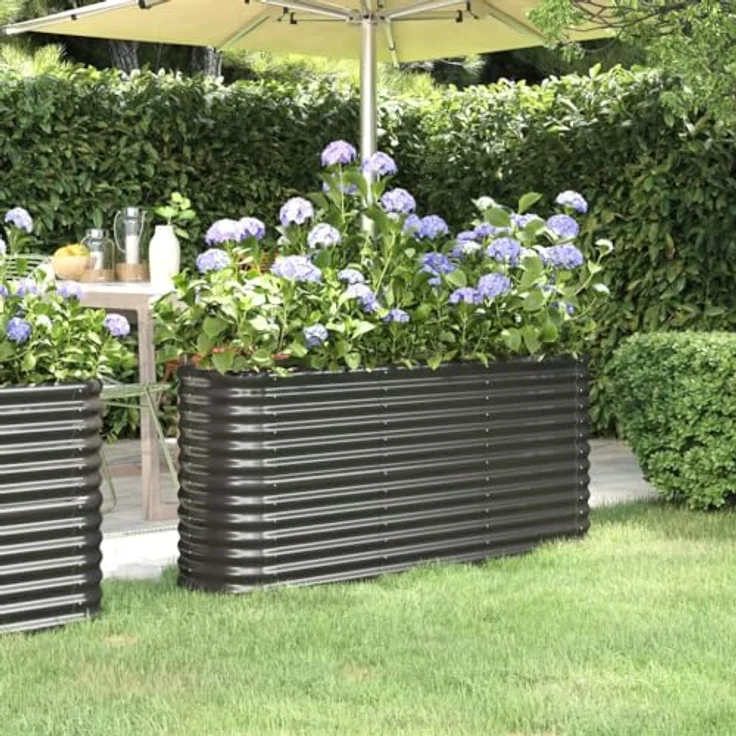 vidaXL Hochbeet, Wetterfestes Hochbeet aus Metall, Kräuterhochbeet, Pulverbeschichteter Stahl Anthrazit - Preisvergleich – Bild 2