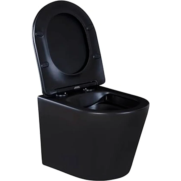 sanicomfort Hänge WC Set Nakia – Spülrandloses Tiefspüler-Wand-WC in Matt Schwarz, Hygienisch, Kompakt mit Soft-Close WC-Sitz – Bild 4