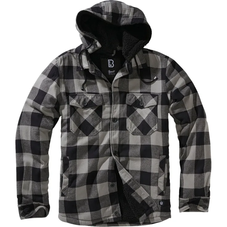 Brandit Herren Lumberjacket Hooded Arbeitsjacke mit Teddyfell, navy