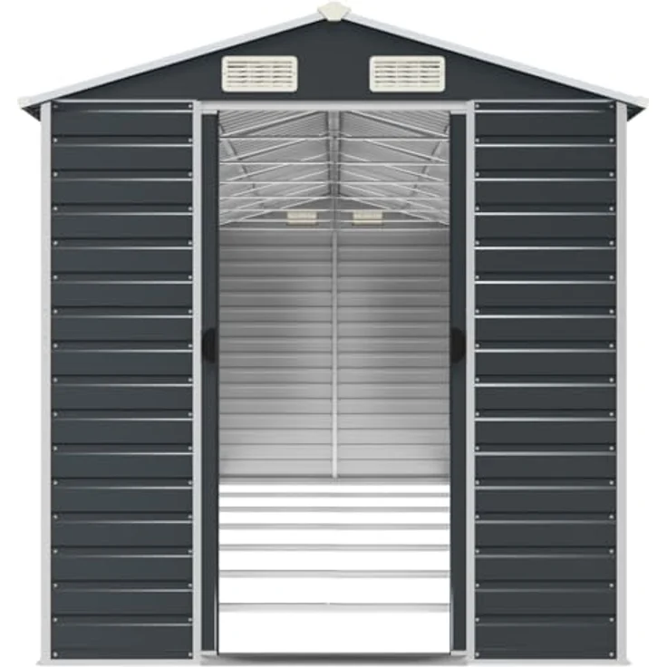 vidaXL Gerätehaus, Gartenhaus mit Schrägdach Griffe, Gartenschuppen Schuppen mit Stauraum, Geräteschuppen Metallschuppen, Anthrazit 191x640x198 cm Verzinkter Stahl – Bild 5