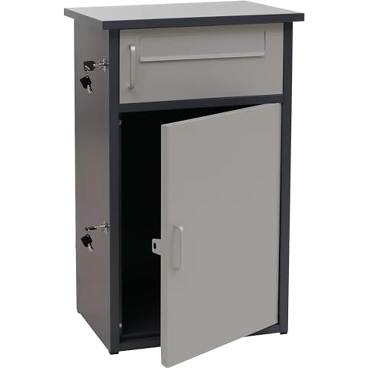 PROREGAL Paketkasten mit 2 Fächern, Stahl dunkelgrau/grau, HxBxT 78x49x38cm, wetterfest und sicher, mit seitlicher Verriegelung und Bodenanker – Bild 1