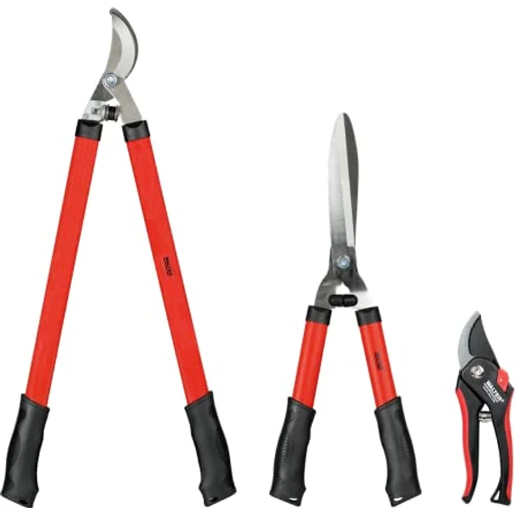WALTER Gartenscheren-Set 3-teilig, Rosenschere, Heckenschere, Laubschere, Karbon-Stahl, ergonomischer Griff für Arbeiten im Garten – Bild 2
