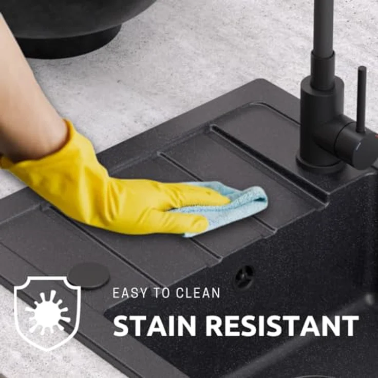 QUADRON PETER 111 Spülbecken 1-Becken Granitspüle, 78 x 50 x 20 cm, Soft Taupe, inkl. Siphon und integrierter Abtropffläche – Bild 7