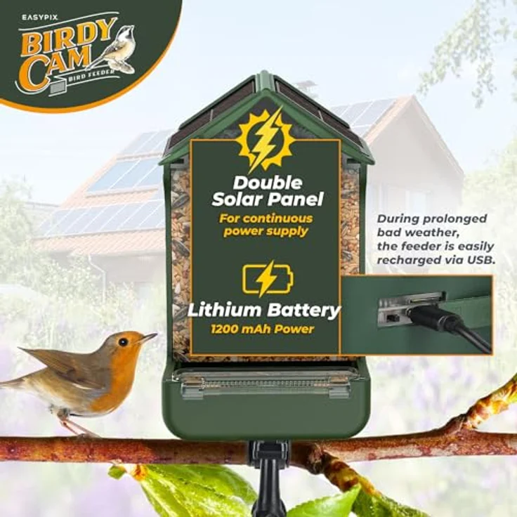 Easypix BirdyCam Futterhaus mit Kamera und Solarenergie, Automatische HD-Video- und Fotoaufnahmen, Futterspender für den Garten – Bild 5