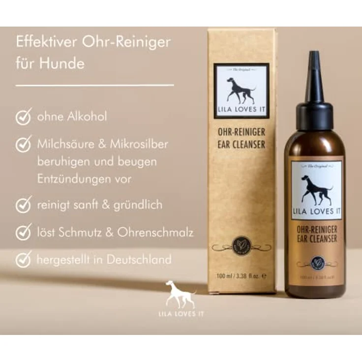 Ohrreiniger für Hunde - löst Verschmutzungen und lindert Juckreiz, mit Mikrosilber und Zink, vegan, OHR-REINIGER von LILA LOVES IT, 100 ml – Bild 2
