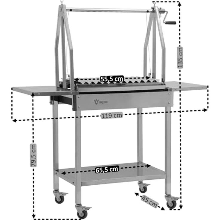 BBQ-Toro Edelstahl Asado Grill, 119 x 45 x 135 cm, Argentinischer Holzkohlegrill mit höhenverstellbarem Rost und Seitenablagen – Bild 3