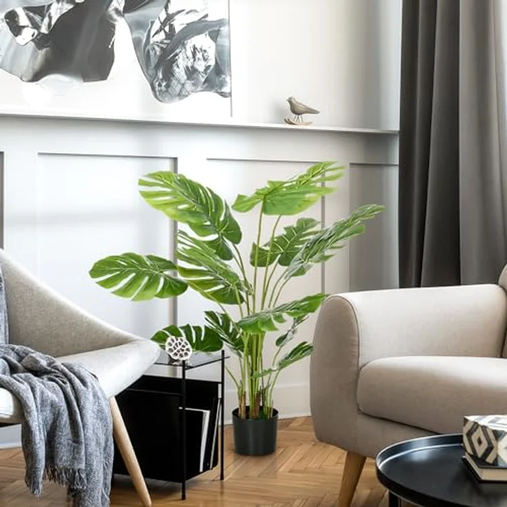 HOMCOM Künstliche Pflanze, 120 cm Kunstpflanze, Künstlich Monstera mit Übertopf, PE-Moos, Kunstbaum wie echt, Zimmerpflanze für Wohnzimmer, Grün – Bild 2
