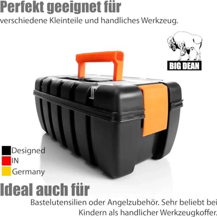 BigDean Werkzeugkoffer Werkzeugkoffer leer 37x20x16cm - aus bruchsicherem Kunststoff, Schwarz-Orange – Bild 2