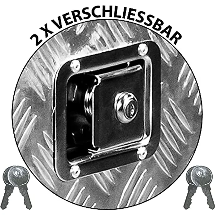 Trucky D210 Werkzeugbox, robuste Aluminium Deichselbox mit 2 Schlössern und 4 Schlüsseln, 129 x 39 x 45 cm – Bild 4