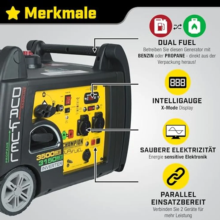 Champion Power Equipment Dual Fuel Inverter 3500W Benzin 3150W Gas Stromerzeuger mit E-Start 230V EU – Bild 5
