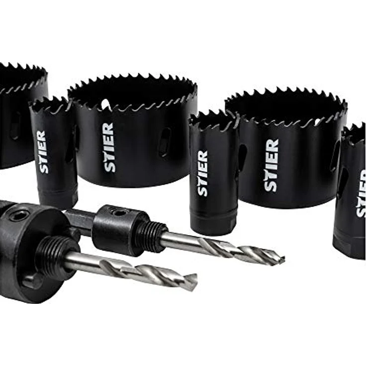 STIER Lochsägen-Set, HSS-Co8 Bimetall, 14-teilig 20, 22, 25, 32, 35, 40, 44, 51, 60, 68 & 76 mm, für Handbohrmaschinen, Lochkreissäge Bohrkronen für Kunststoffe, Metall, Laminat u.v.m. – Bild 3