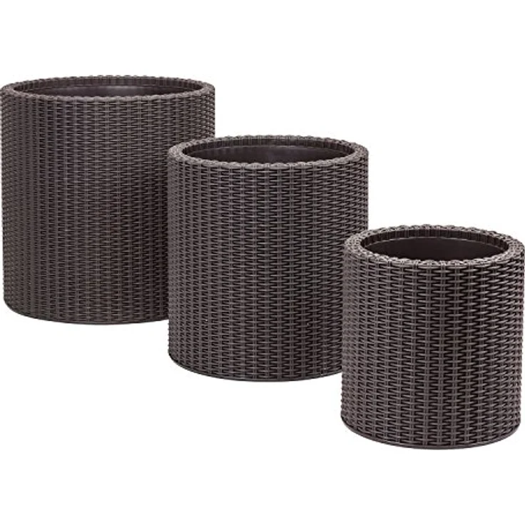 Keter Curver Garten Pflanzentopf, runder Blumentopf mit schokoladenbraunem Rattan-Finish und Drainagelöchern – Bild 3