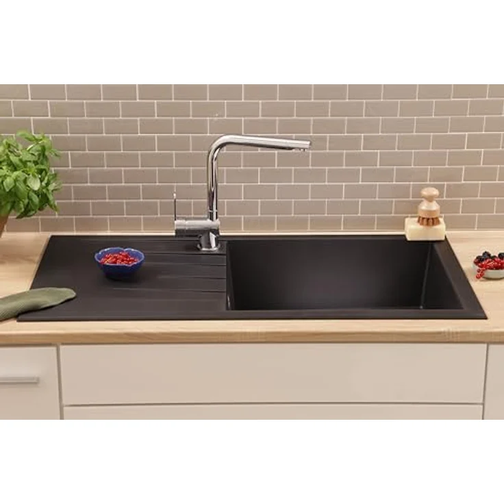Respekta Houston Mineralitespüle, 1 Becken Einbauspüle in Schwarz, 100 x 50 cm, für Unterschränke ab 60 cm Breite, HOUSTON100X501BS – Bild 2