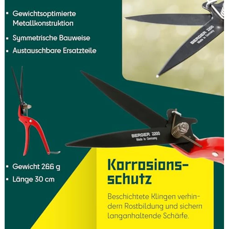 Berger Rasenkantenschere 2200 mit antihaftbeschichteten Klingen, für Linkshänder geeignet mittelgroß – Bild 6