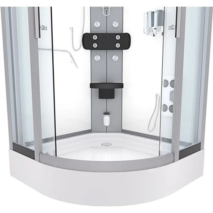 SeniorBad AcquaVapore D58-10T2-EC Dampfdusche, Duschkabine mit 8 Massagedüsen, integrierter Klappsitz, Bluetooth-Player, 90x90 cm, weiß – Bild 6