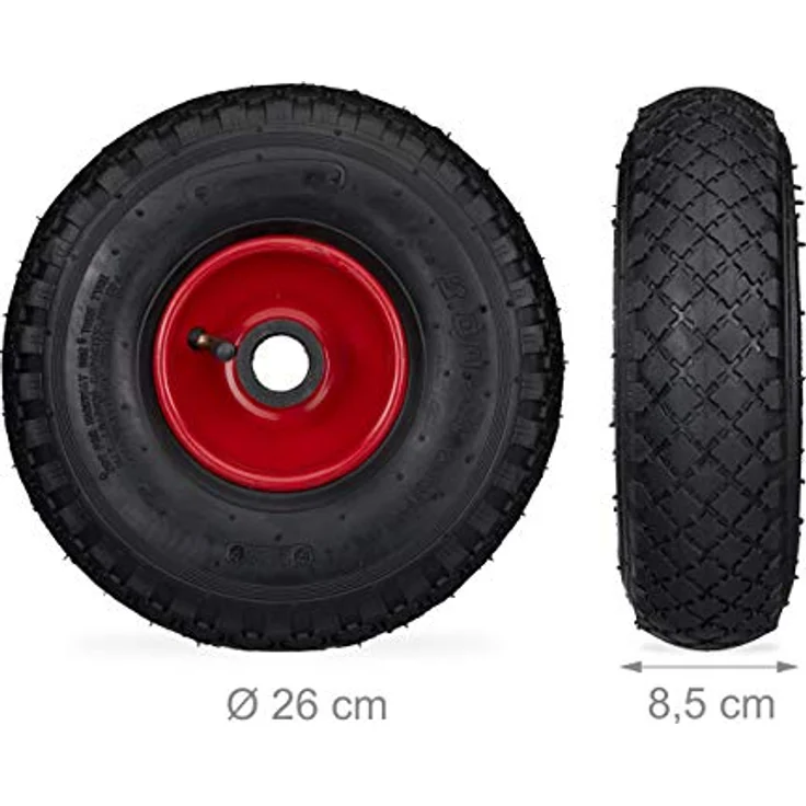 Sackkarrenrad im 2er Set, 3.00-4, luftbereiftes Komplettrad mit Stahlfelge, 25 mm Achsdurchmesser, schwarz-rot – Bild 5