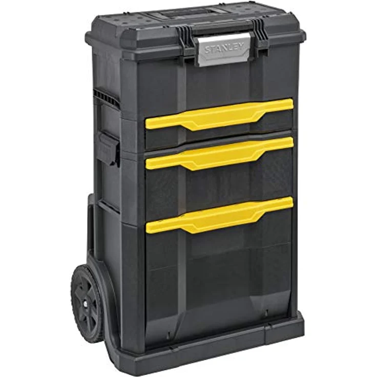 Stanley Rollende Werkstatt (77,8 x 48,8 x 34,8 cm, 2-in-1, modular aufgebaut, drei entnehmbare Werkzeugboxen mit Schnellverschluss, Teleskopgriff aus Aluminium) STST1-70344 – Bild 4