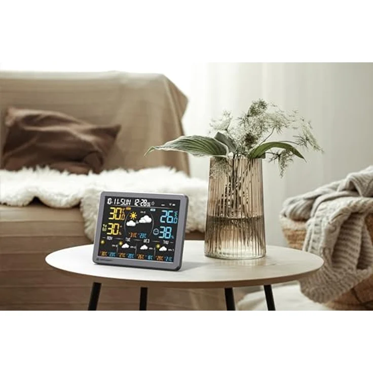 Bresser WLAN-Wetterstation Tuya Smart Home, 5-Tage-Vorhersage, Thermo-Hygrosensor, Verlauf, Wecker, Warnfunktion – Bild 2