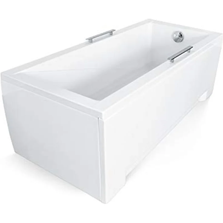 Besco BADLAND Badewanne Original MODERN 130x70 cm, Weiß Acryl, Komplettset mit Acrylschürze, Füßen und Chrom Automatik Ablaufgarnitur, Made in EU 4in1 – Bild 3
