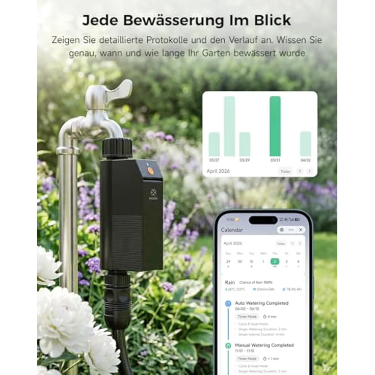 Woox Smart WLAN Bewässerungscomputer, 2,4GHz ohne Hub, IP65 wasserdicht, App-/Sprachsteuerung, Regenverzögerung & manueller Modus – Bild 5