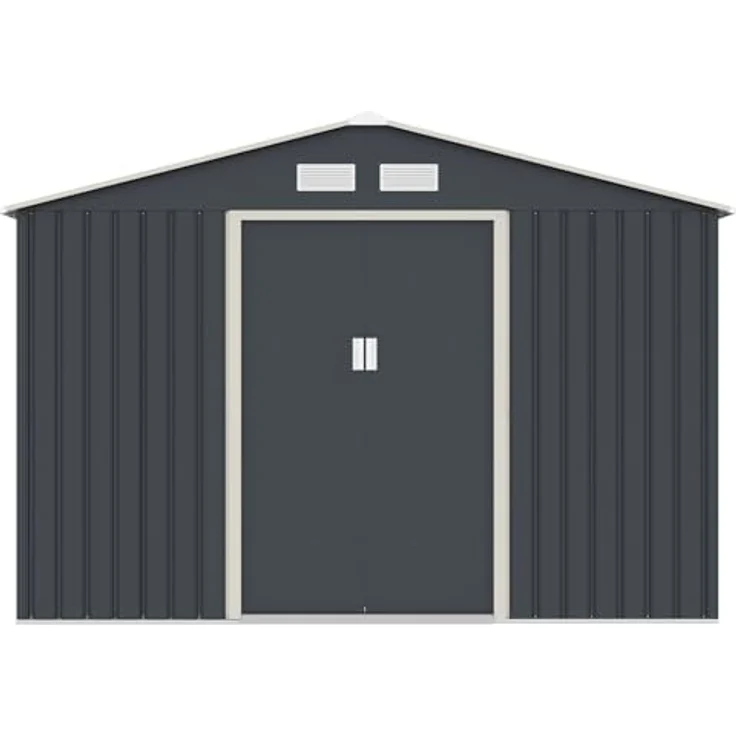 HATTORO S250 Metall Gerätehaus, 7,2 m² mit Satteldach und Bodenrahmen, Dunkelgrau – Bild 5