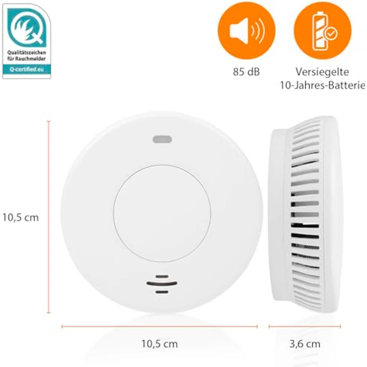 Smartwares Rauchmelder FSM-12001, Q-Label mit 10 Jahren versiegelter Batterie, optischem Sensor, beleuchteten Indikatoren, Testknopf und Stille Funktion – Bild 3