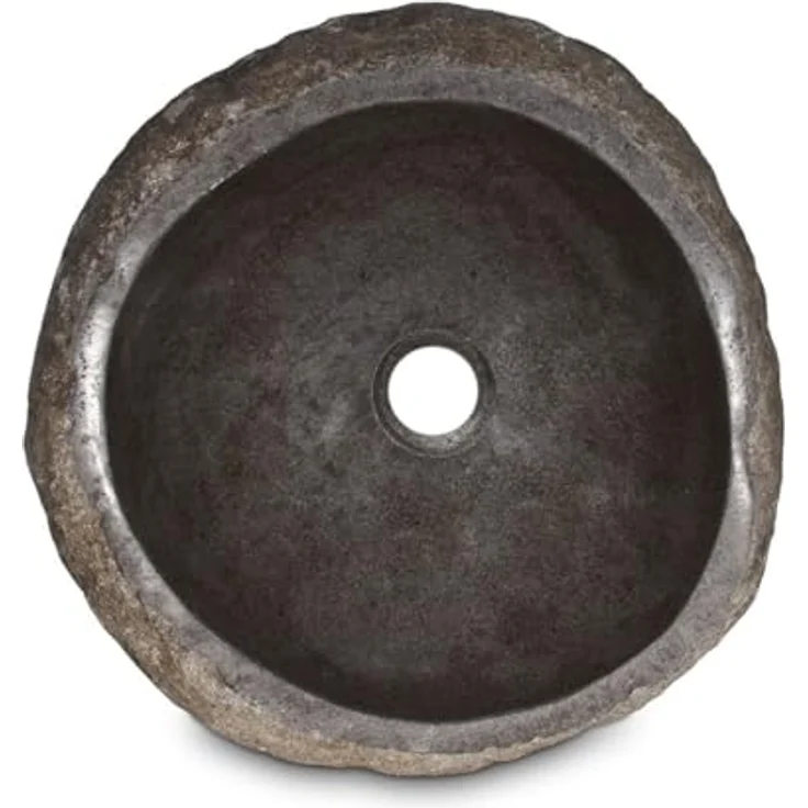 Oriental Galerie Top Serie Flussstein Handwaschbecken Naturstein Waschschale Stein Findling Natur Grau ca.40-45 cm, Einzelstück mit einzigartiger Marmorierung – Bild 3