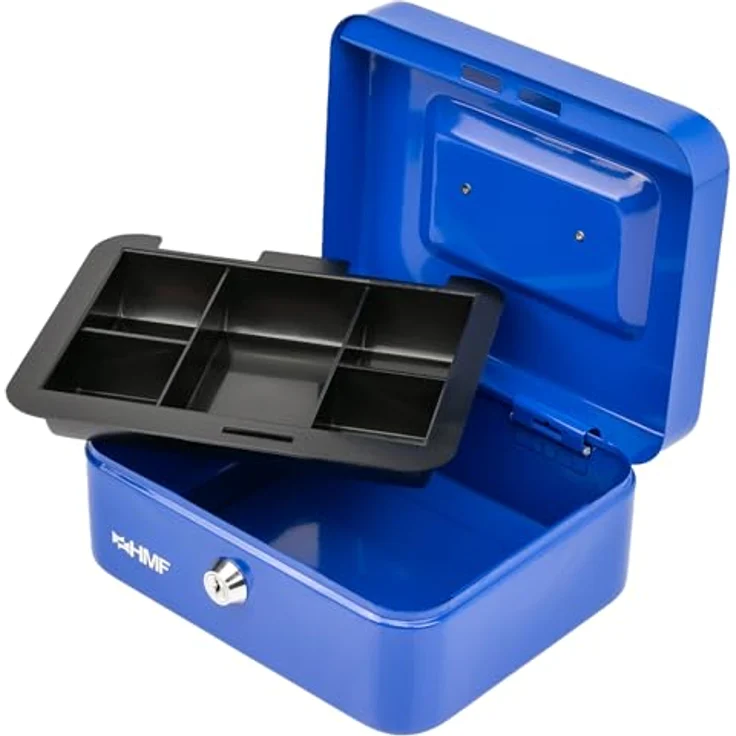 HMF Geldkassette abschließbar, Kasse mit 5 Münzfächern und Tragegriff, Blau, 20 x 16 x 9 cm – Bild 2