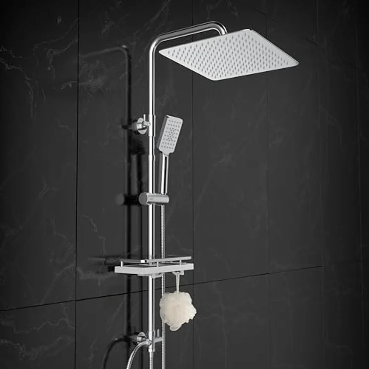 Görbach Regendusche Duschsystem, 25x25 cm Kopfbrause aus Edelstahl mit 3 Strahlarten, chrom – Bild 1