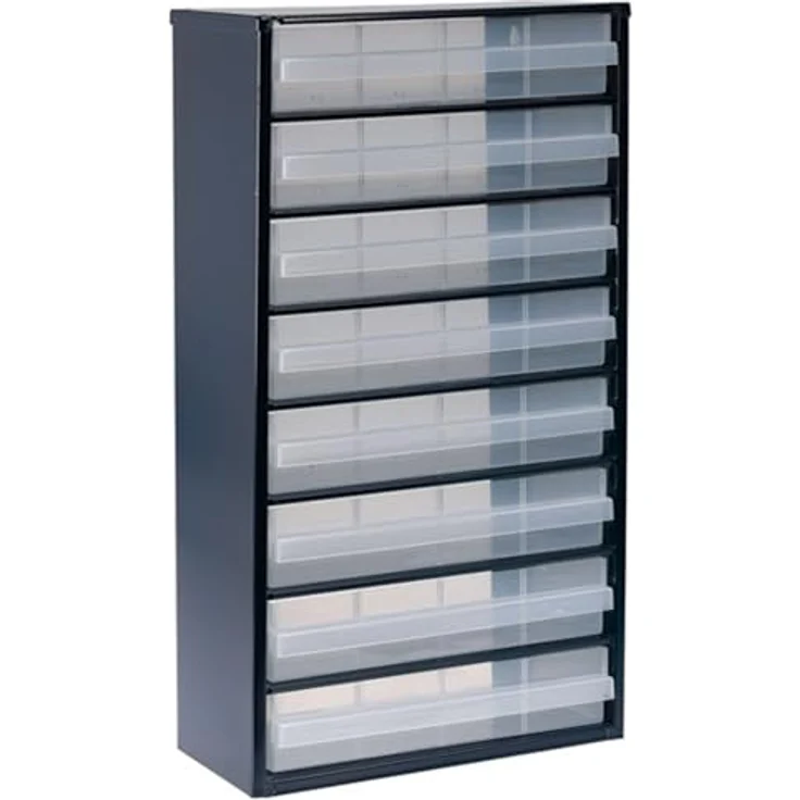 Raaco Werkstattschrank 1208-03, Kleinteilemagazin aus galvanisiertem Stahlblech, 8 transparente Polypropylen-Schubladen, dunkelblau (30,60 x 55,20 cm) – Bild 1