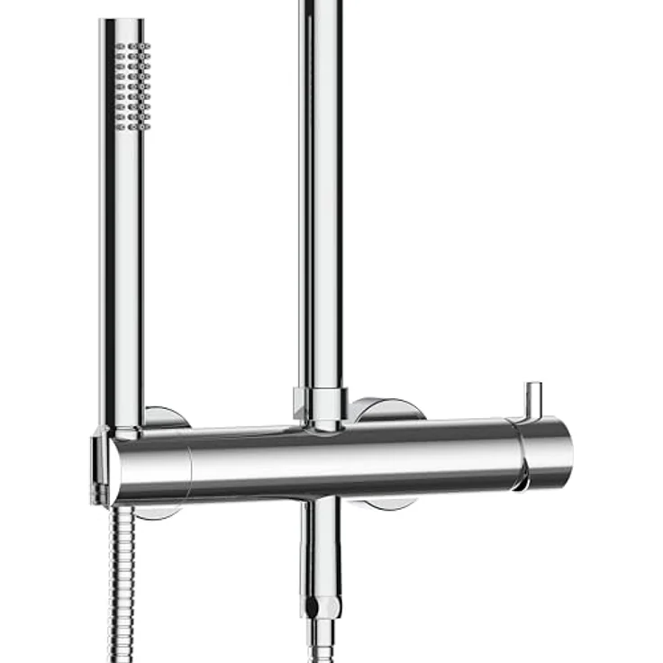 MARWELL Duschsäule chrom, Duschsystem mit mechanischer Armatur, verstellbarer Duschstange 880–1180 mm, Messing Handbrause und Regendusche – Bild 5