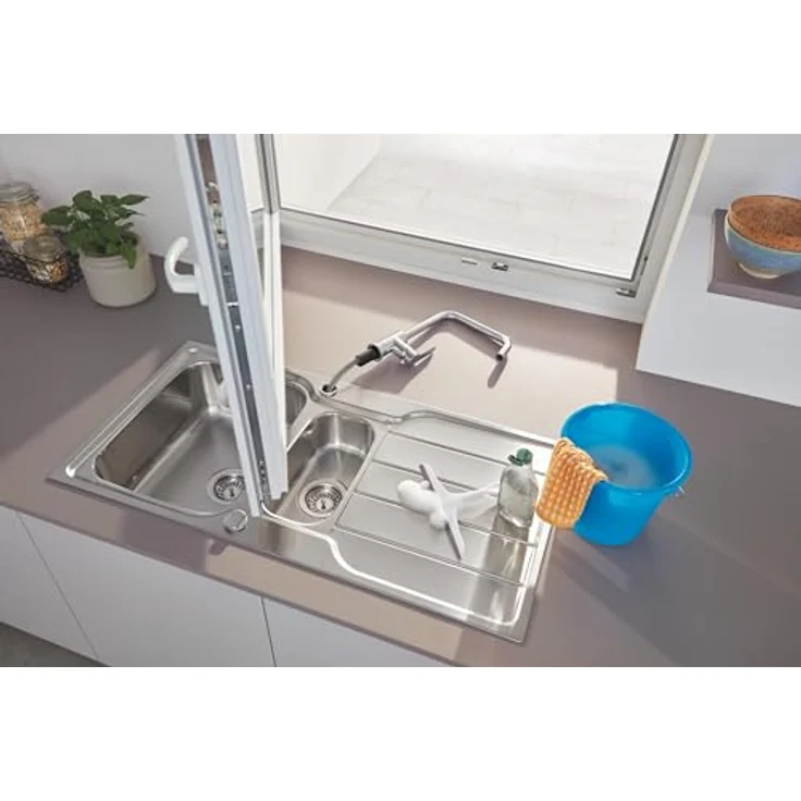 Grohe Start Einhand-Spültischbatterie für Vorfenstermontage, Chrom, mit Temperaturbegrenzer und schwenkbarem Auslauf – Bild 5