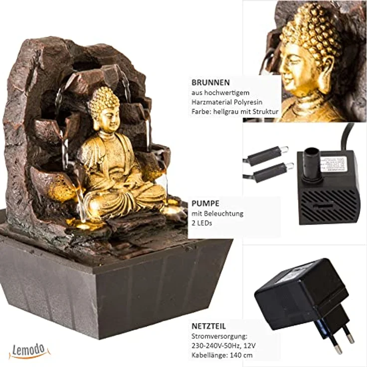 Zimmerbrunnen BUDDHA mit LED-Beleuchtung Dhyana – Bild 3