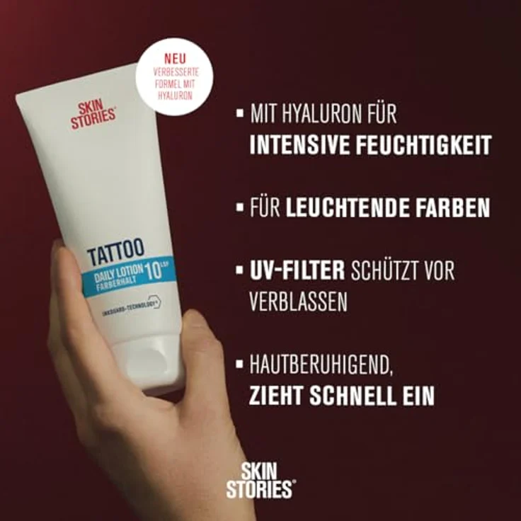Beiersdorf SKIN STORIES Daily Lotion (100 ml), feuchtigkeitsspendende Tattoo Creme mit InkGuard-Technology®, Hyaluron und LSF 10 für intensive Farben und Farberhalt – Bild 2