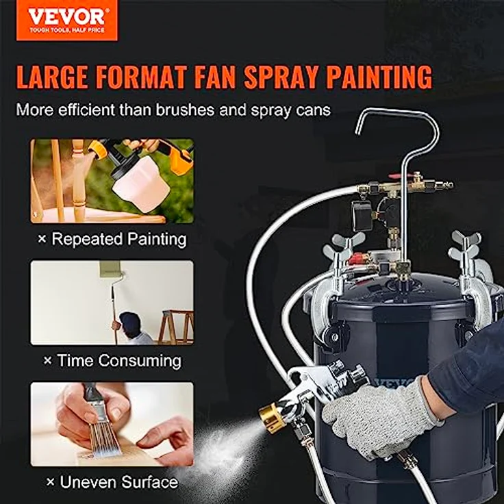 VEVOR Druckbehälter 10 L, Sprühfarbe Drucktopf mit 60 psi, zwei Spritzpistolen (1,5 mm & 4 mm), Druckregelung und verbesserte Abdichtung, Φ 52 x 32 cm – Bild 2