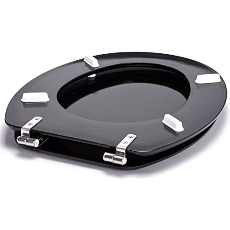 MSV WC-Sitz Cleo, MDF mit 45 cm x 37 cm x 5,6 cm, Schwarz Glänzend, feuchtigkeitsresistent und rostfreie Scharniere – Bild 3
