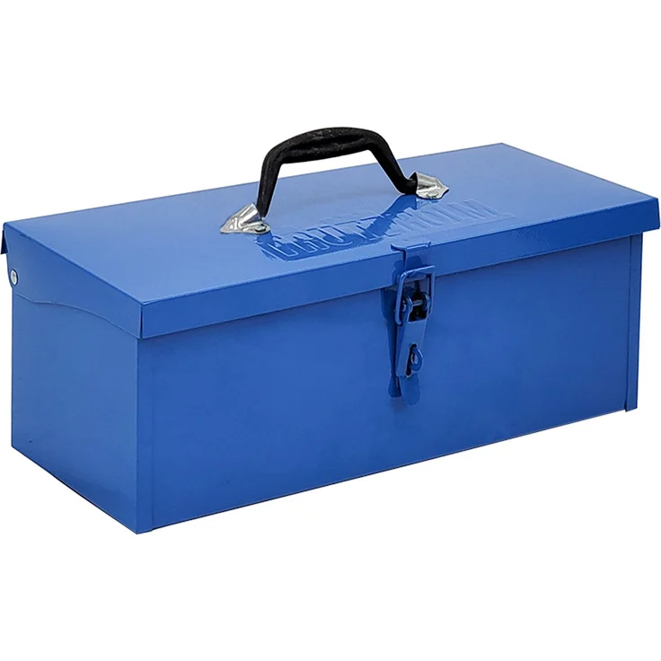 TRUTZHOLM Werkzeugkoffer Werkzeugkiste 38 x 16 x 12,5 cm ca. 7,5 L verschließbar (1-teilig), klappbar leer blau, aus lackiertem Stahl mit Vorhängeschloss-Vorrichtung