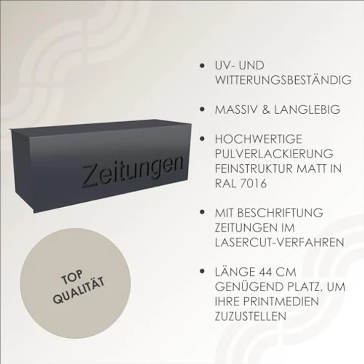 MOCAVI ZF 2b Zeitungsrolle anthrazitgrau, große Zeitungsrolle mit Beschriftung Zeitungen, modernes Design-Zeitungsfach, RAL 7016, grau, Zeitungs-box, Kasten eckig – Bild 4