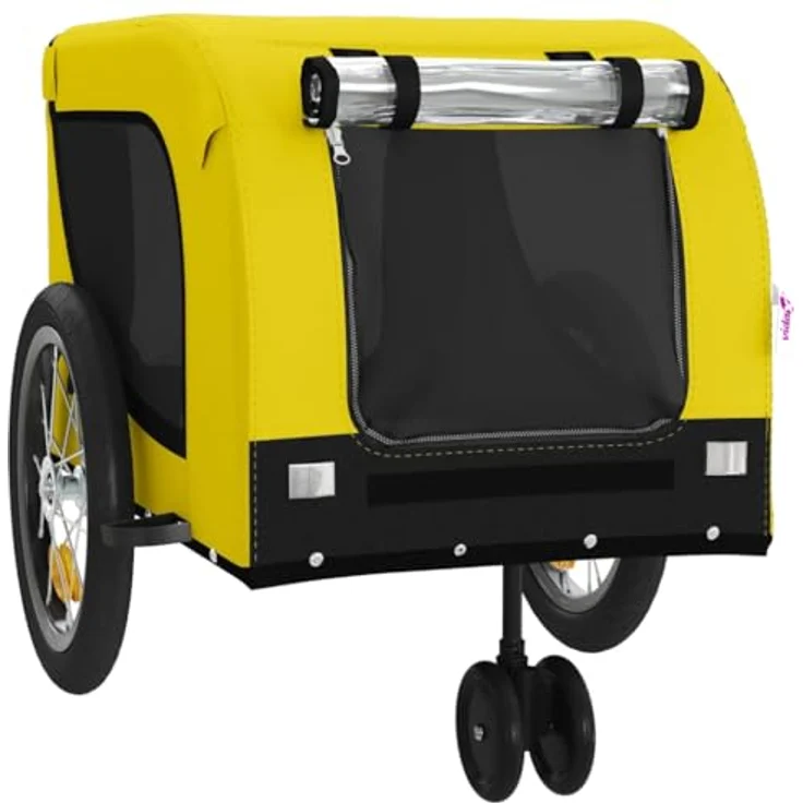 vidaXL Hunde-Transportbox Fahrradanhänger Gelb und Schwarz Oxford-Gewebe & Eisen, Reflektoren und Flagge für sicheres Fahren – Bild 4