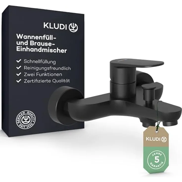 KLUDI X1 Badewannenarmatur für 2 Verbraucher, Einhandmischer mit S-Anschlüssen, Aufputzmontage, Schwarz Matt