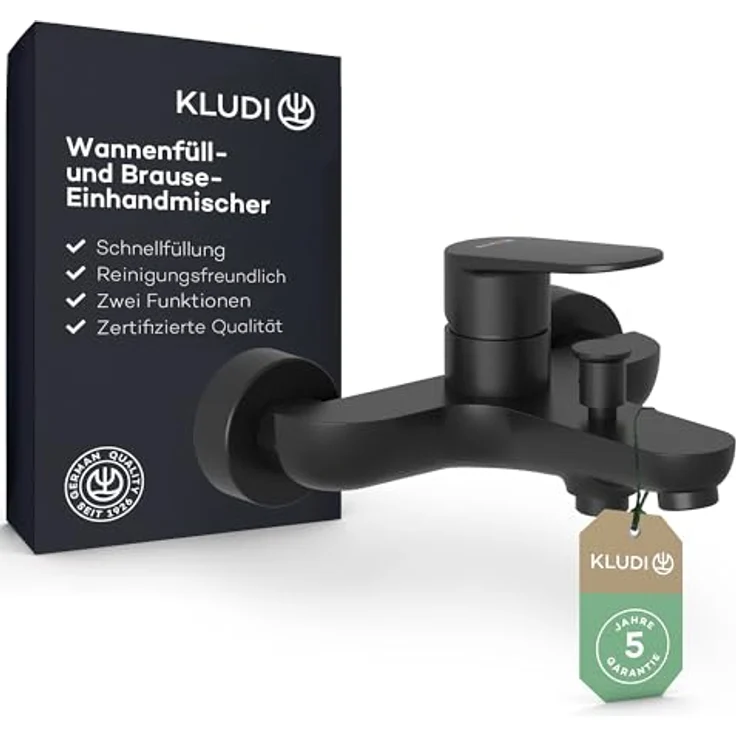 KLUDI X1 Badewannenarmatur für 2 Verbraucher, Einhandmischer mit S-Anschlüssen, Aufputzmontage, Schwarz Matt – Bild 1