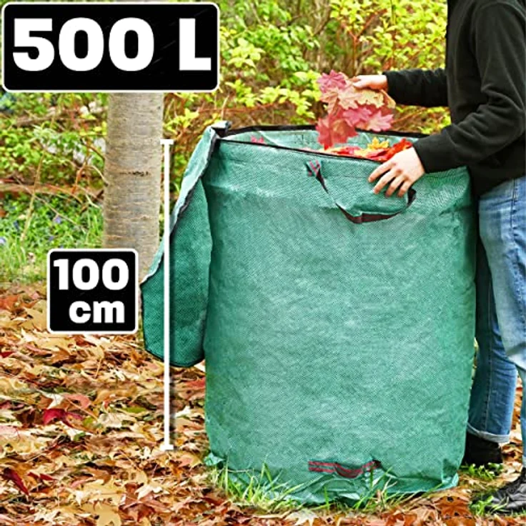 2x Gartenabfallsack mit Deckel 500L - XXL Groß - Laubsack Mit 4 Reißfesten Griffen - Stabil - Faltbar - Robustes Polypropylen – Bild 4